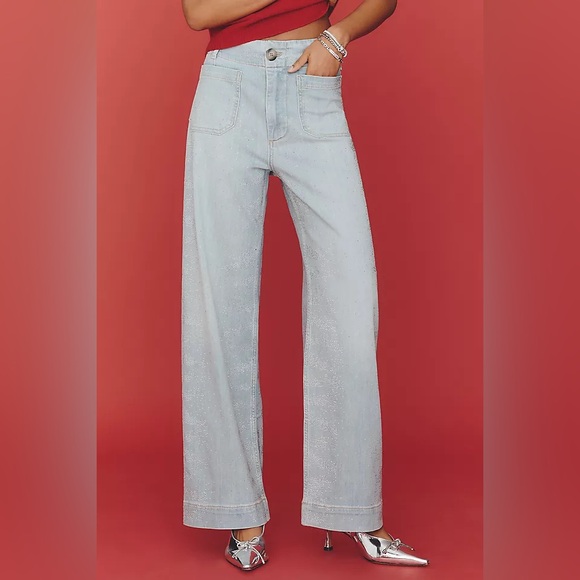 Anthropologie Denim - Anthropologie Maeve The Colette Sparkle Rhinestone Wide Leg Cropped Jeans 27